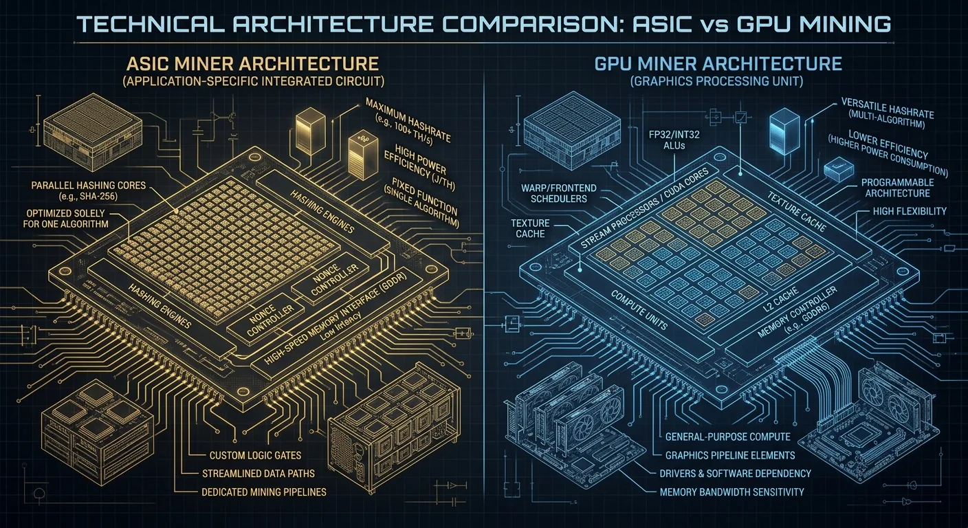 Diagrama comparativo ASIC vs GPU
