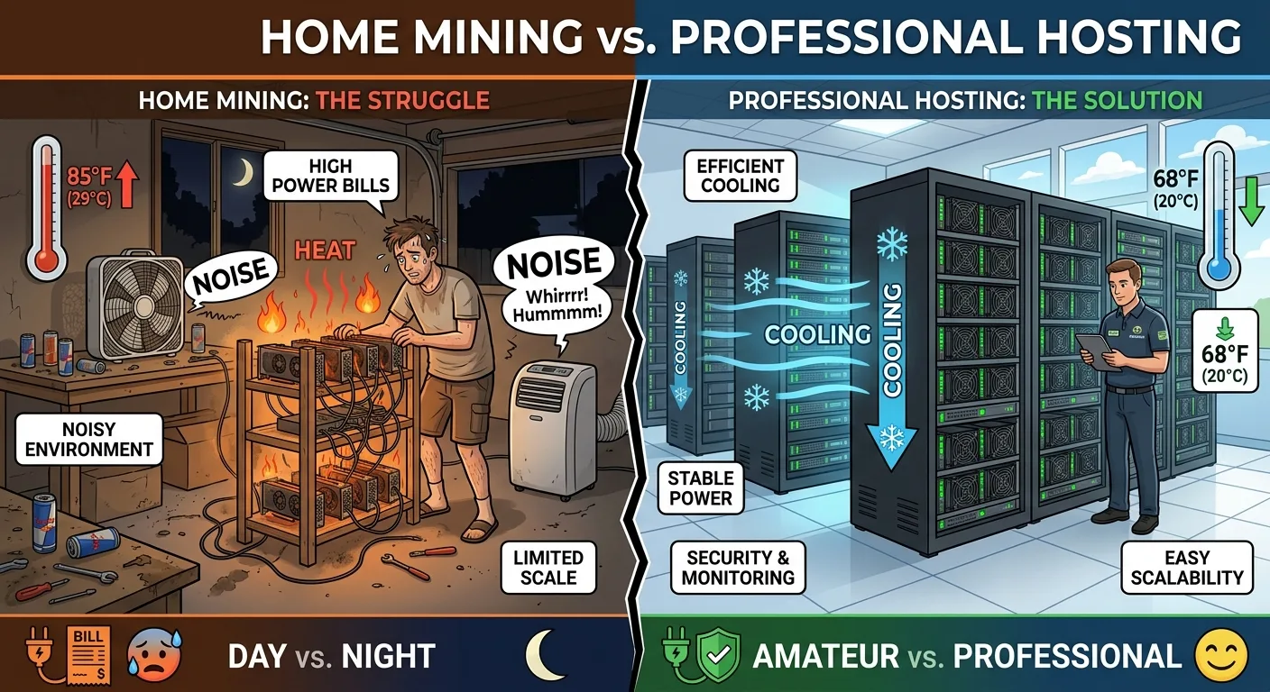 Comparación entre hosting profesional y minería en casa