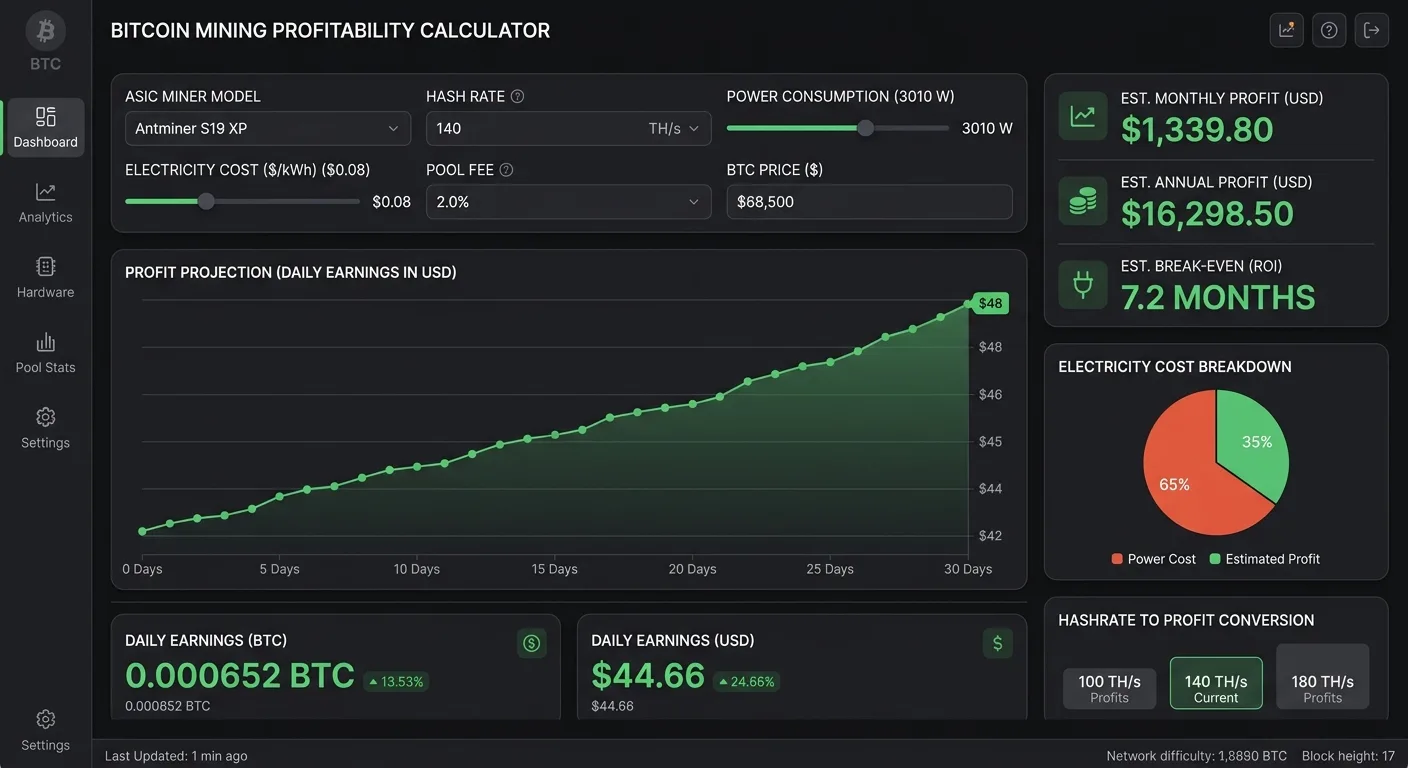 Calculadora de rentabilidad de minería Bitcoin